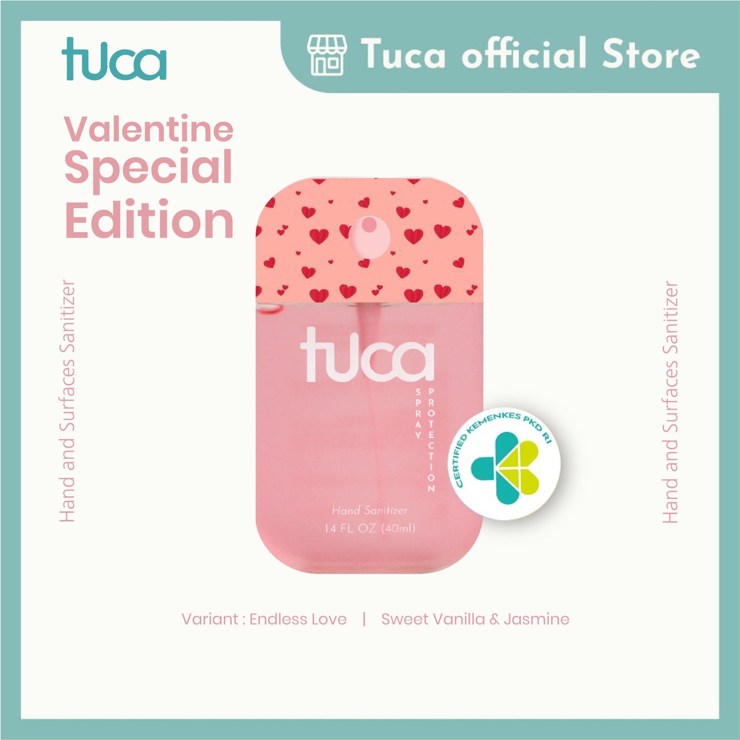 Tuca Hand Sanitizer and Surface Sanitizer Couple Valentine Edition Food Grade Custom Hand Sanitizer