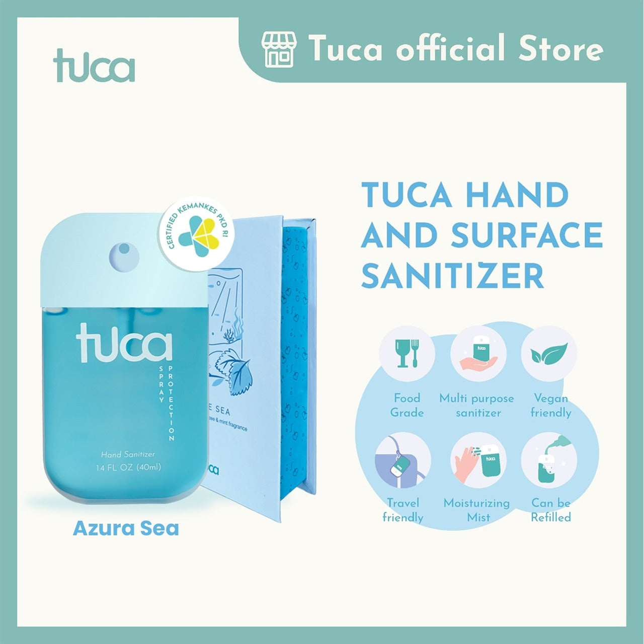 Tuca Hand Sanitizer and Surface Sanitizer - Azure Sea - Food Grade Custom Sanitizer