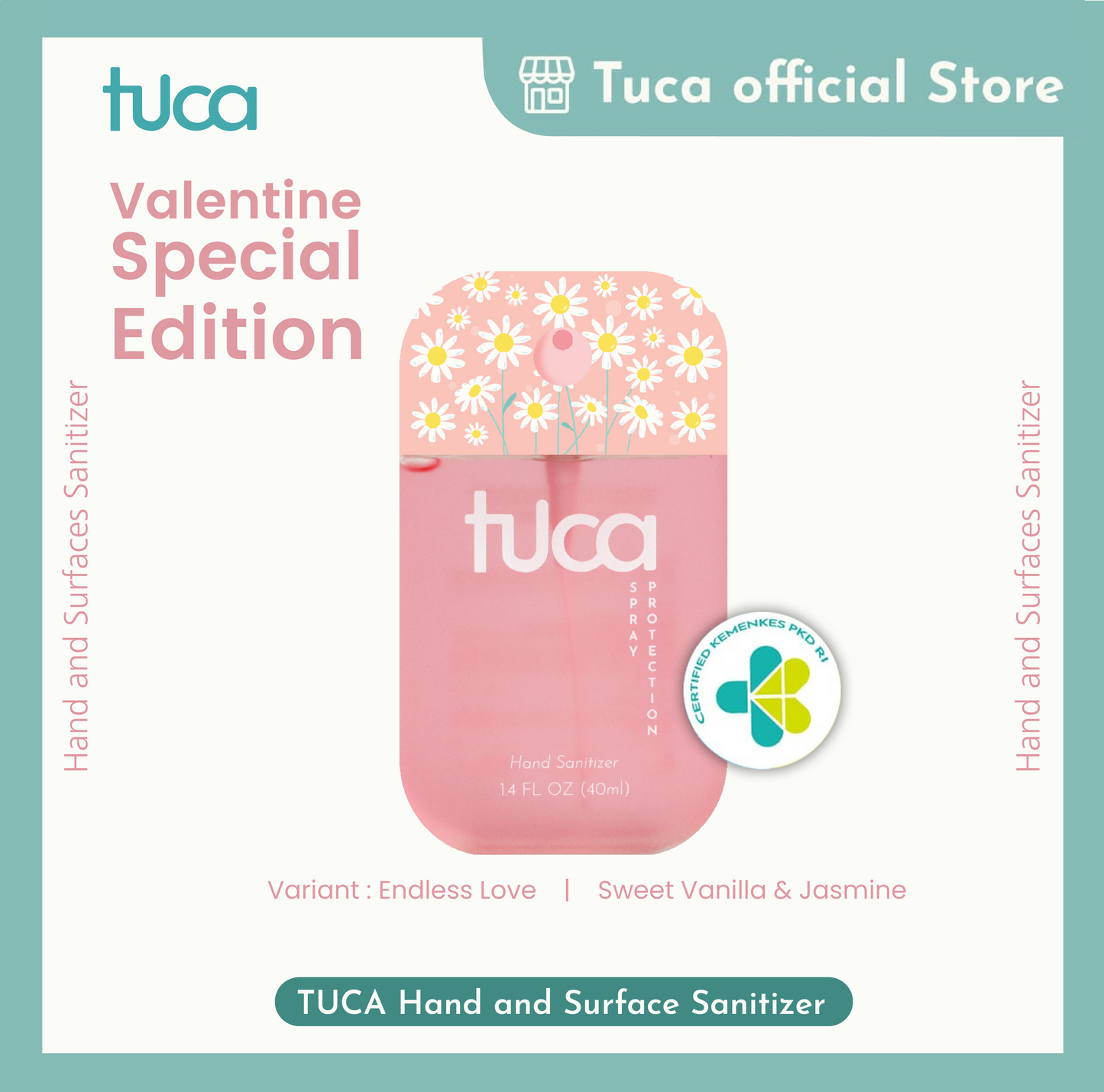 Tuca Hand Sanitizer and Surface Sanitizer Couple Valentine Edition Food Grade Custom Hand Sanitizer